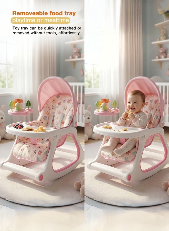 BAYBEE 3 in 1 Baby Rocker & Feeding Chair | Baby Rocking Chair for Kids with Soothing Rocking Motion, Adjustable Recline, Removable Food & Toy Tray, Safety Harness | Baby Rocker for Kids 0 to 3 Years Pink - Image 5